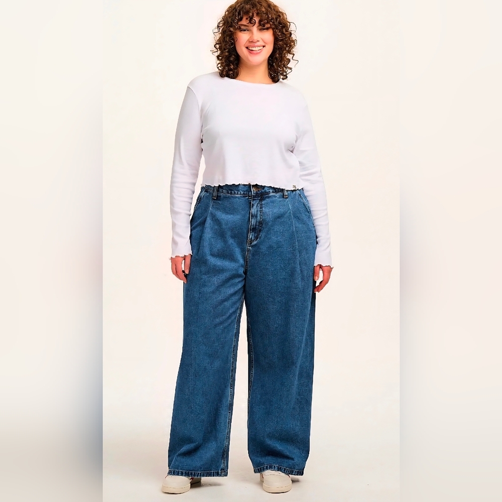 Lucy & Yak Wide Leg High-Waist Blue Jeans